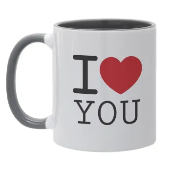 I Love you classic, Κούπα χρωματιστή γκρι, κεραμική, 330ml