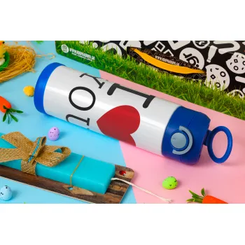 I Love you classic, Easter candle, Childrens hot water bottle, stainless steel, with safety straw, BLUE (500ml)