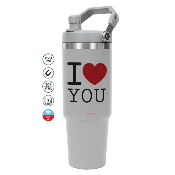 I Love you classic, GREY color, 890ml (30oz) stainless Steel Tumbler with Handle