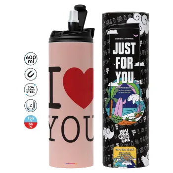 I Love you classic, Tumbler stainless steel PINK 600ml