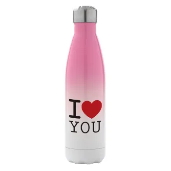 I Love you classic, Metal mug thermos Pink/White (Stainless steel), double wall, 500ml