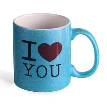 I Love you classic, Κούπα Σιέλ Glitter που γυαλίζει, κεραμική, 330ml