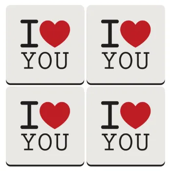 I Love you classic, ΣΕΤ 4 Σουβέρ ξύλινα τετράγωνα (9cm)