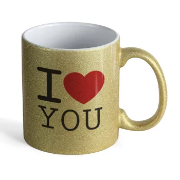 I Love you classic, Κούπα Χρυσή Glitter που γυαλίζει, κεραμική, 330ml