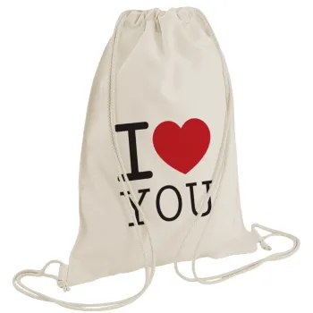 I Love you classic, Τσάντα πλάτης πουγκί GYMBAG natural (28x40cm)