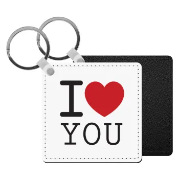 I Love you classic, Μπρελόκ Δερματίνη, τετράγωνο ΜΑΥΡΟ (5x5cm)