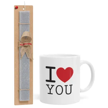 I Love you classic, Πασχαλινή Λαμπάδα με Κούπα κεραμική (330ml) & κερί αρωματικό πλακέ (30cm) (ΓΚΡΙ)