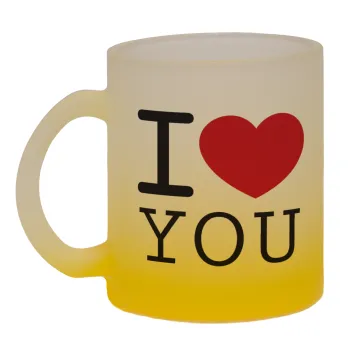 I Love you classic, Κούπα γυάλινη δίχρωμη με βάση το κίτρινο ματ, 330ml