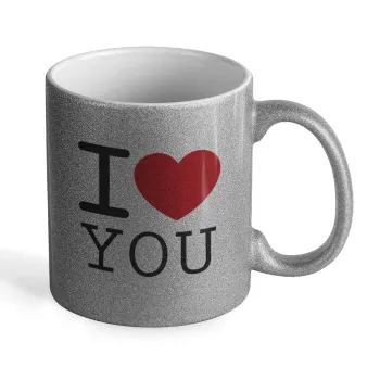 I Love you classic, Κούπα Ασημένια Glitter που γυαλίζει, κεραμική, 330ml