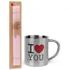 Easter Set, metallic thermal cup (300ml) & aromatic flat Easter candle (30cm) (PINK)
