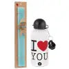 Easter Set, metallic aluminum water bottle (500ml) & scented flat candle (30cm) (TURQUOISE)
