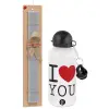 Easter Set, metallic aluminum water bottle (500ml) & aromatic flat Easter candle (30cm) (GRAY)