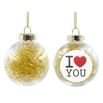 I Love you classic, Transparent Christmas tree ball ornament with gold filling 8cm