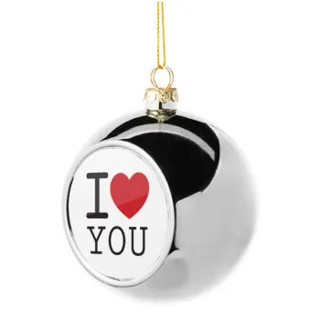 I Love you classic, Silver 8cm Christmas tree ball ornament