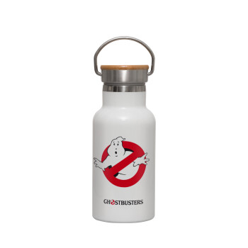 Ghostbusters, Metallic thermos (Stainless steel) White with wooden lid (bamboo), double-walled, 350ml