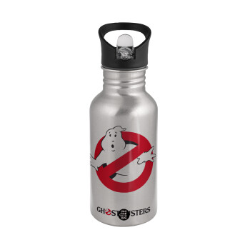 Ghostbusters, Water bottle Silver with straw, stainless steel 500ml