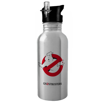Ghostbusters, Water bottle Silver with straw, stainless steel 600ml