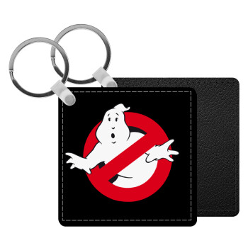 Ghostbusters, Μπρελόκ Δερματίνη, τετράγωνο ΜΑΥΡΟ (5x5cm)