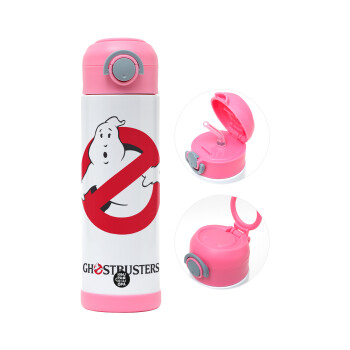 Ghostbusters, Children's hot water bottle, stainless steel, with safety straw, PINK (500ml)