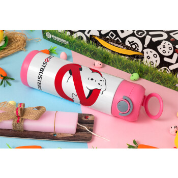 Ghostbusters, Πασχαλινή Λαμπάδα με Παιδικό παγούρι θερμό, ανοξείδωτο, με καλαμάκι ασφαλείας, ΡΟΖ (500ml)