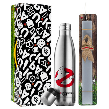 Ghostbusters, Easter Set, metallic stainless thermos flask (500ml) & scented flat Easter candle (30cm) (GRAY)