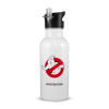 White water bottle with straw, stainless steel 600ml