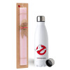 Easter Set, metallic stainless steel water bottle (750ml) & scented flat Easter candle (30cm) (PINK)