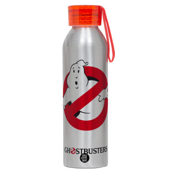 Ghostbusters, Αλουμινένιο Αθλητικό Μπουκάλι 650ml – Ασημί με Κόκκινο Καπάκι και Λουράκι Σιλικόνης