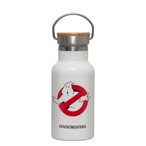 Ghostbusters — Metallic thermos (Stainless steel) White with wooden lid (bamboo), double-walled, 350ml
