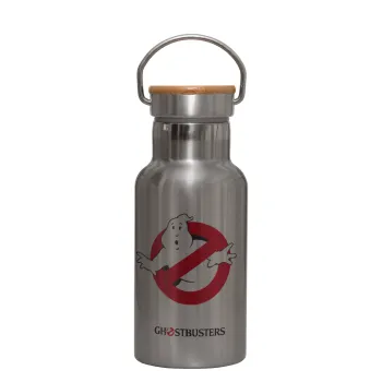Ghostbusters, Μεταλλικό παγούρι θερμός (Stainless steel) Ασημένιο με ξύλινο καπακι (bamboo), διπλού τοιχώματος, 350ml