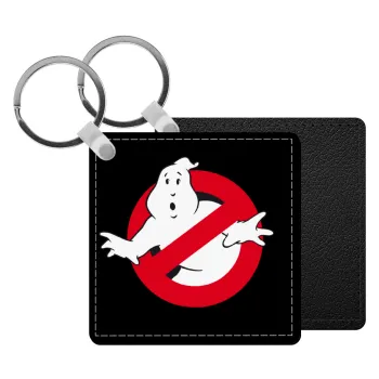 Ghostbusters, Μπρελόκ Δερματίνη, τετράγωνο ΜΑΥΡΟ (5x5cm)