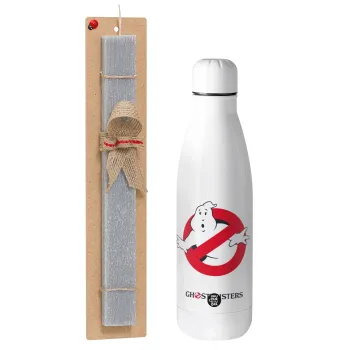 Ghostbusters, Easter Set, metallic stainless thermos bottle (500ml) & scented flat Easter candle (30cm) (GRAY)