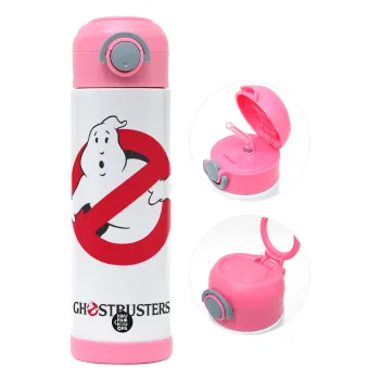 Ghostbusters, Children's hot water bottle, stainless steel, with safety straw, PINK (500ml)