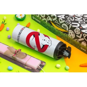 Ghostbusters, Easter candle,Travel Tumbler 2 Lids, with metal straw & cleaning brush & aromatic flat candle (30cm) (PINK)