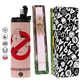 Ghostbusters, Πασχαλινή Λαμπάδα με  ΡΟΖ Travel Tumbler θερμό (600ml, BPA free) & κερί αρωματικό πλακέ (30cm) (ΡΟΖ)