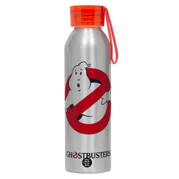 Ghostbusters, Αλουμινένιο Αθλητικό Μπουκάλι 650ml – Ασημί με Κόκκινο Καπάκι και Λουράκι Σιλικόνης