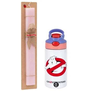 Ghostbusters, Πασχαλινή Λαμπάδα με Παιδικό παγούρι θερμό, ανοξείδωτο, με καλαμάκι ασφαλείας, ροζ/μωβ (350ml) & κερί αρωματικό πλακέ (30cm) (ΡΟΖ)