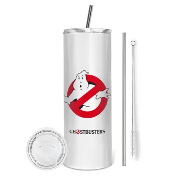 Ghostbusters, Tumbler ποτήρι θερμό από ανοξείδωτο ατσάλι 600ml, με μεταλλικό καλαμάκι & βούρτσα καθαρισμού