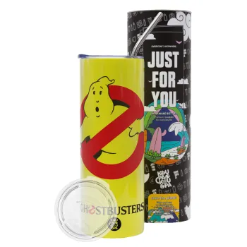 Ghostbusters, Neon Yellow Travel Tumbler θερμό, μεταλλικό καλαμάκι(Ανωξείδωτο 304 Food grade, BPA free, 600ml)
