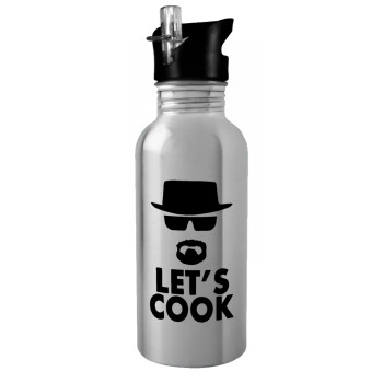 Let's cook, Water bottle Silver with straw, stainless steel 600ml