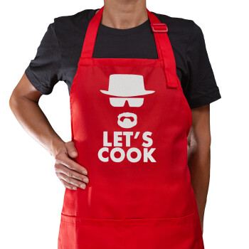Let's cook, Ποδιά Μακριά Σεφ ολόσωμη με τσέπες Κόκκινη (ΕΝΗΛΙΚΩΝ)
