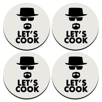 Let's cook, SET of 4 round wooden coasters (9cm)