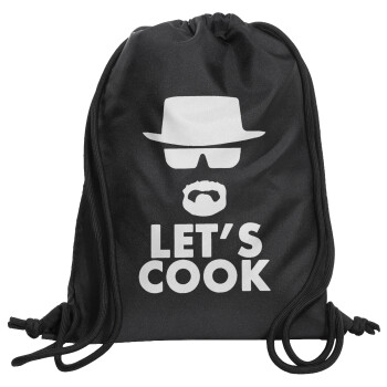 Let's cook, Τσάντα πλάτης πουγκί GYMBAG Μαύρη, με τσέπη (40x48cm) & χονδρά κορδόνια