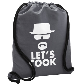 Let's cook, Backpack pouch GYMBAG GREY, with pocket (40x48cm) & thick cords