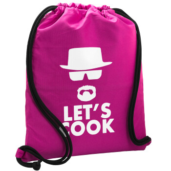 Let's cook, Backpack pouch GYMBAG Fuchsia, with pocket (40x48cm) & thick cords