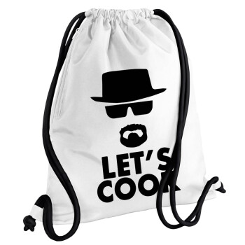 Let's cook, Backpack pouch GYMBAG white, with pocket (40x48cm) & thick cords
