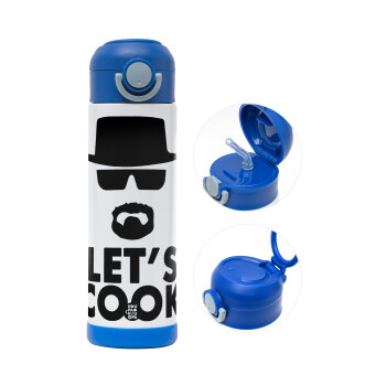 Let's cook, Children's hot water bottle, stainless steel, with safety straw, BLUE (500ml)