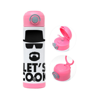 Let's cook, Children's hot water bottle, stainless steel, with safety straw, PINK (500ml)