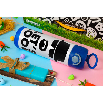 Let's cook, Easter candle, Childrens hot water bottle, stainless steel, with safety straw, BLUE (500ml)