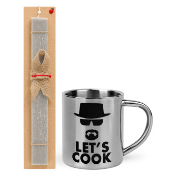 Let's cook, Easter Set, metallic thermal cup (300ml) & Easter aromatic flat candle (30cm) (GRAY)